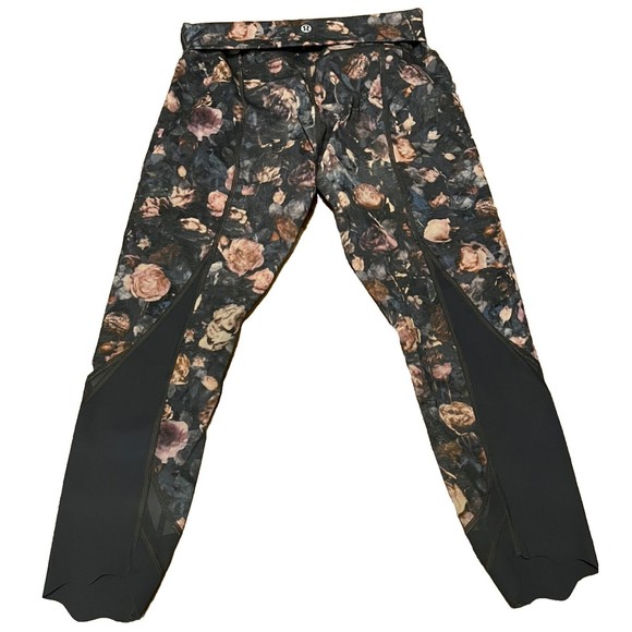 Lululemon Crop Leggings Size 6 Spring Bloom Flip Waist Yoga Active Mesh Leg - Picture 3 of 8